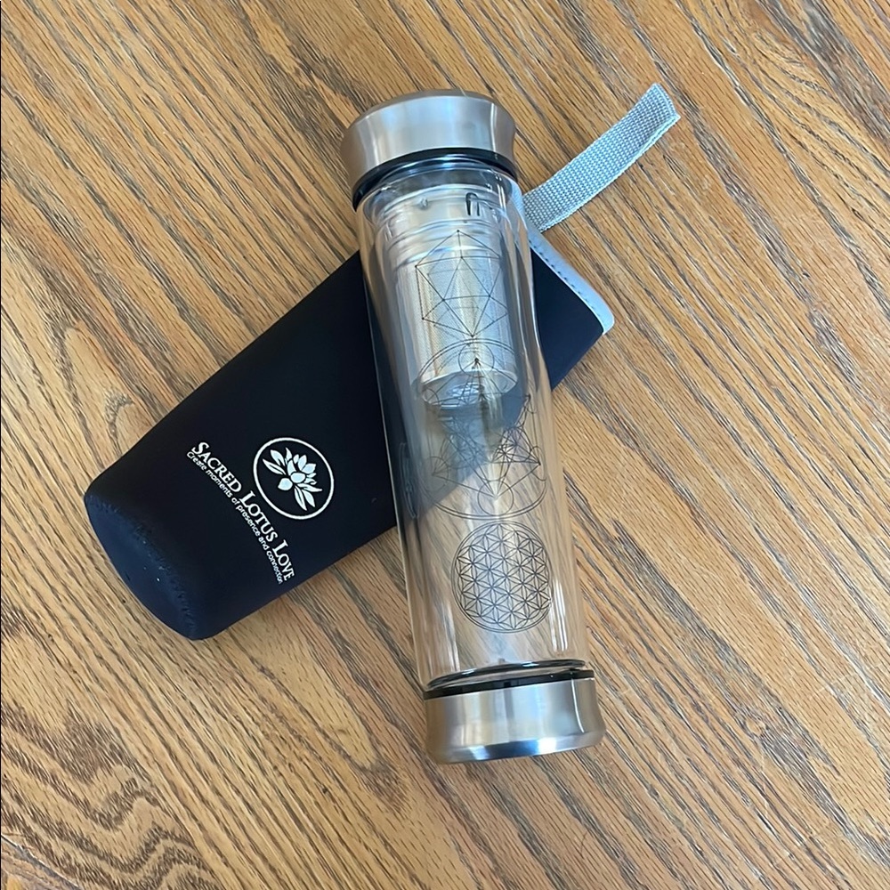 Sacred Lotus Love Glass Water Bottle with Sleeve